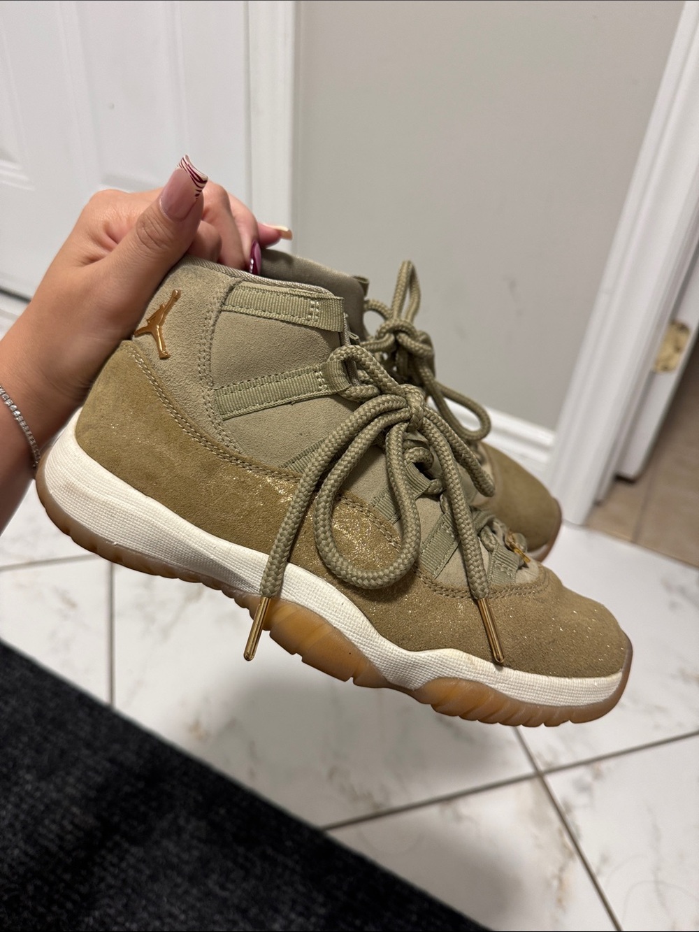 Nike Olive Suede High-Top Sneakers with Gum Outsole